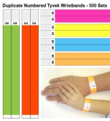 Duplicate Numbered 3/4" Tyvek Wristbands - 500 Sets 
